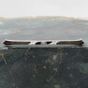 Vintage Art Deco Bar Brooch Pin 925 Sterling Silver Rhinestone Signed ALLCO
